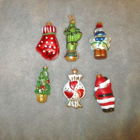 Set Of 6 MERCURY Blown GLASS Ornaments CACTUS Santa TREE Snowman VINTAGE 70s - Picture 7 of 12